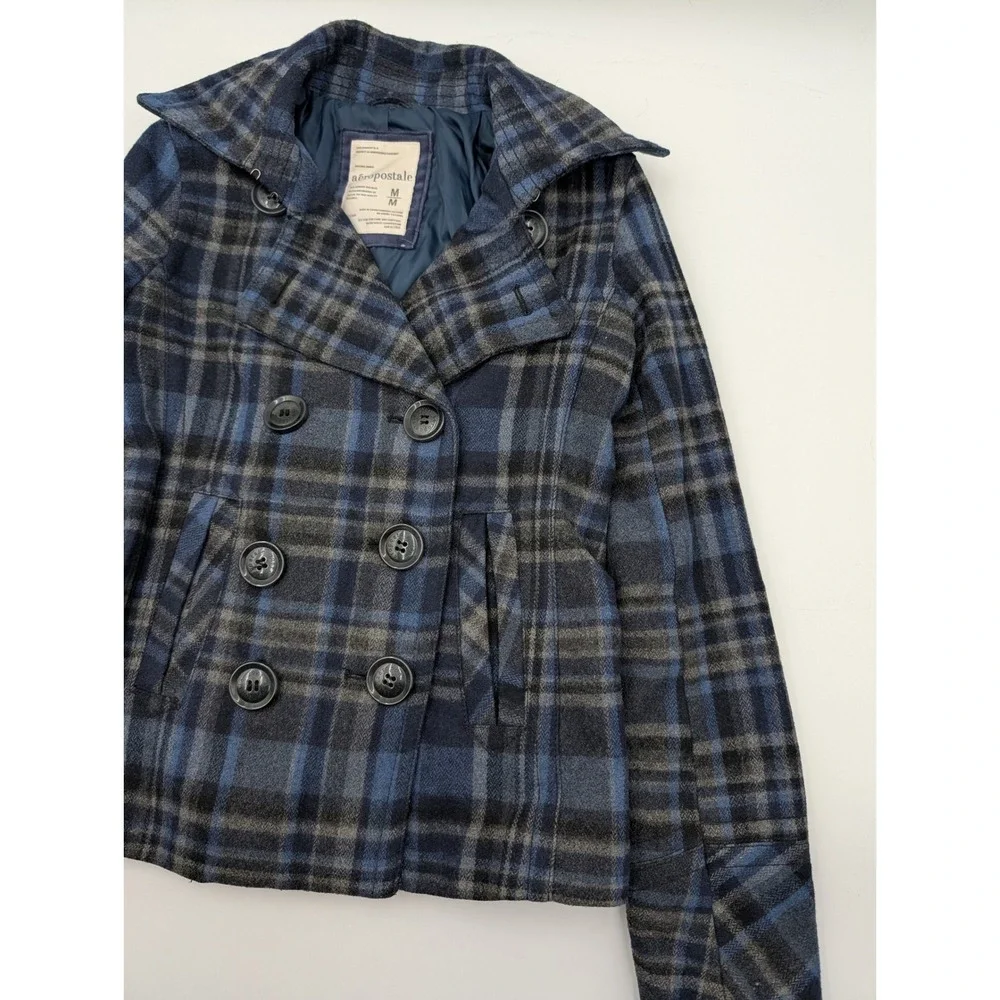 Aeropostale Kids Plaid Double Breasted Peacoat Jacket‎ Size Medium